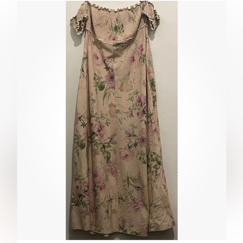 Zimmermann Women’s Floral Print Linen Blend Off Shoulder Shirred Maxi Dress Sz 3